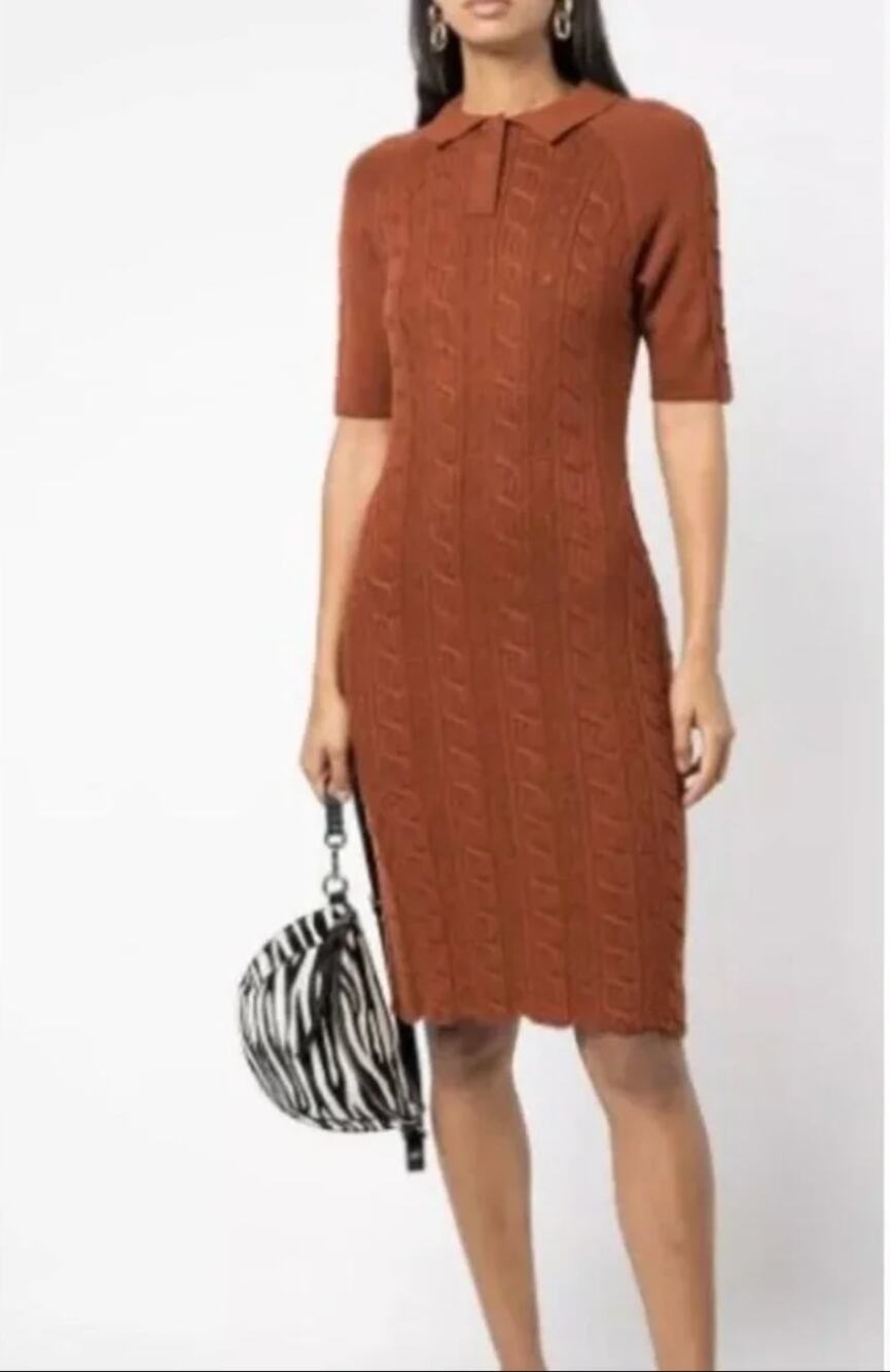 Victor Glemaud 100% Wool Burnt Orange Cabie Knit Polo Sweater Dress • Size 1X